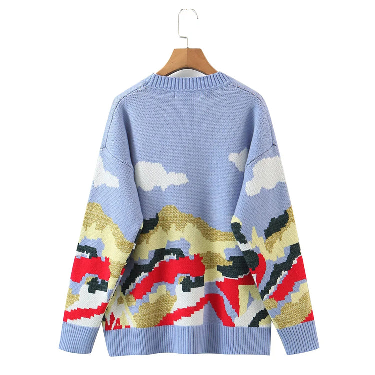 Hand Crocheted small animal jacquard round neck Pullover knitted sweater 7497