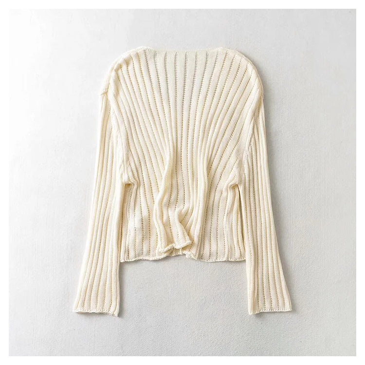 Sweet and versatile loose V-neck linen sweater 7397