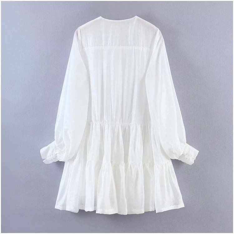 Vintage girls' first love dress round neck single breasted dress 7146