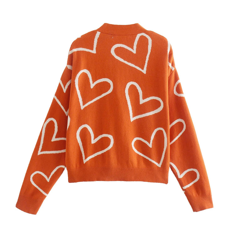 V-Ausschnitt Love Jacquard Kurzstrickjacke 7416