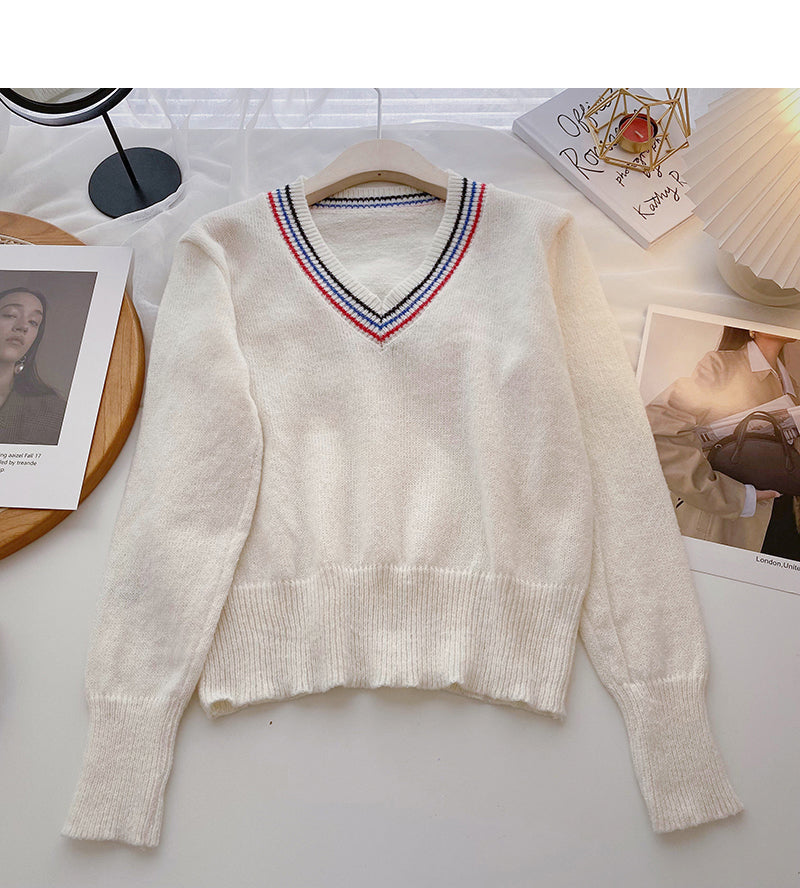 Knitted sweater women's retro fashion versatile 6164
