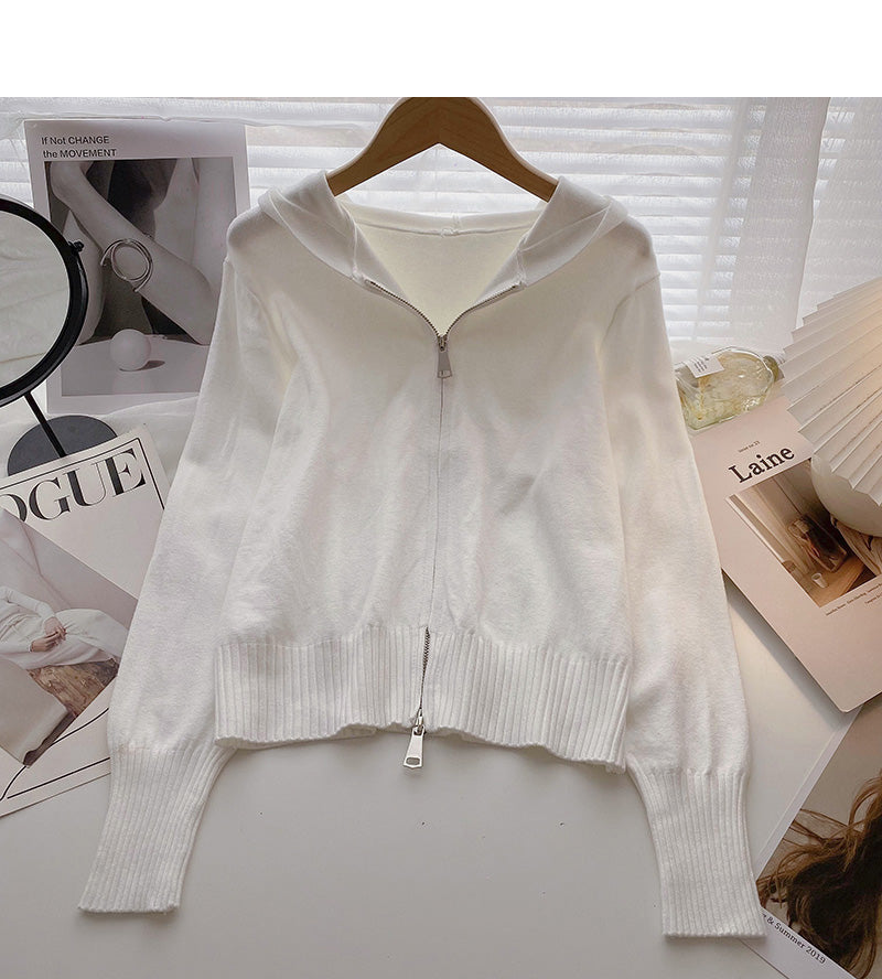 Cardigan tricoté à manches longues et capuche 6547