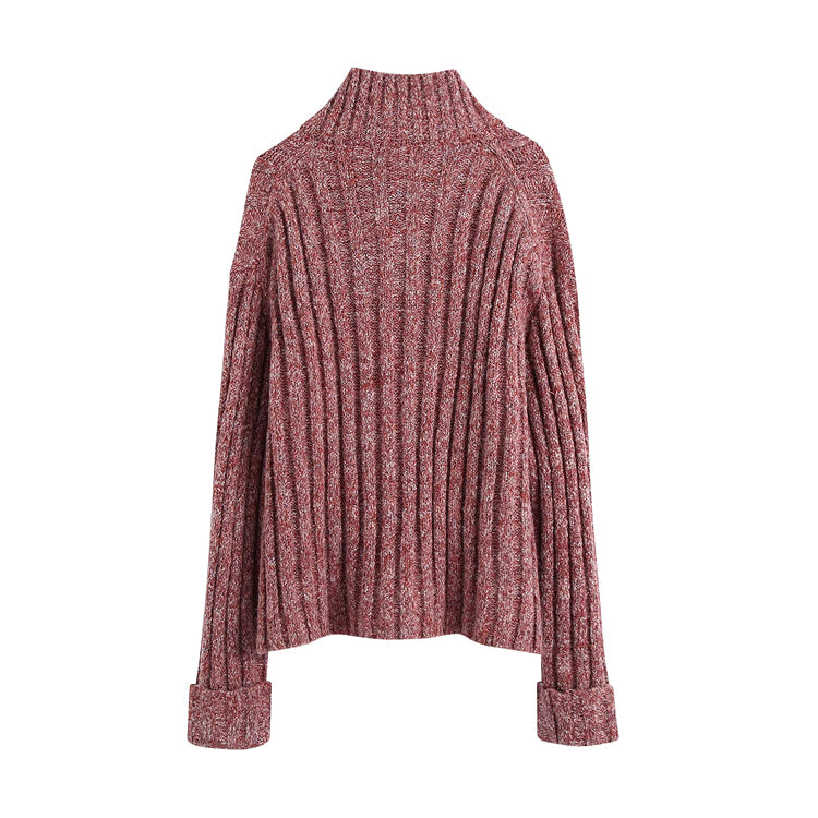 Loose pullover, lazy wind, high neck, inner lap sweater 7466
