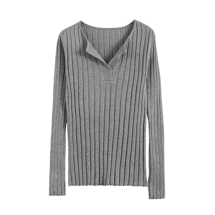 Pull slim à col en V et rayures rétro Spice Girl 7204