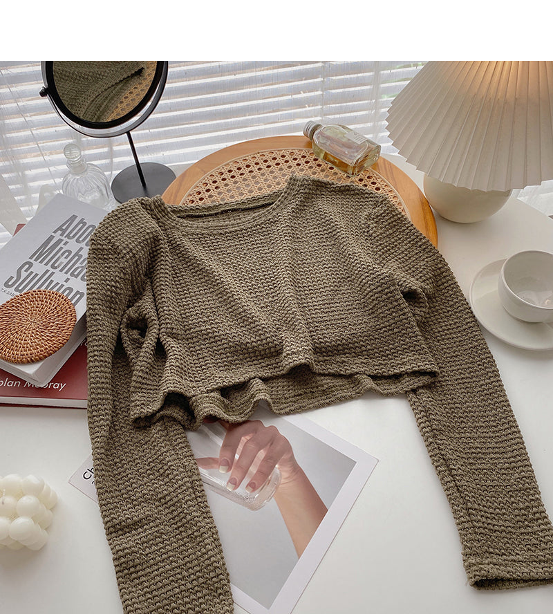 Lazy wind high waist short open navel sweater 6465