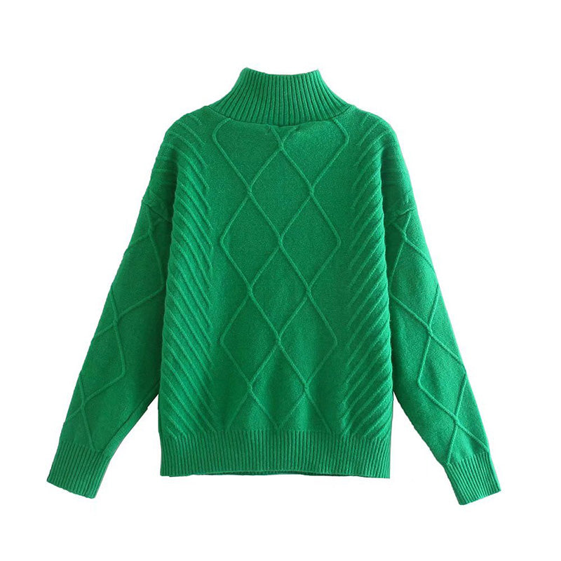 Stehkragen-Reißverschluss Langarm-Twist Loose Lazy Pullover Pullover 7199