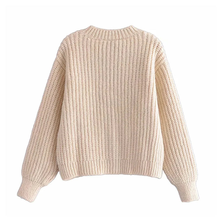 Lazy style leisure temperament loose knit cardigan sweater coat 7365