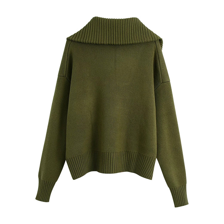 New double pocket loose stand collar sweater 7436