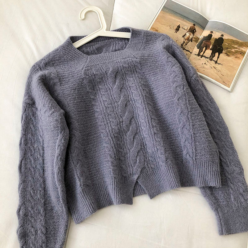 Neuer koreanischer, schmaler, lockerer, kleiner Split-Twist-Pullover 5846