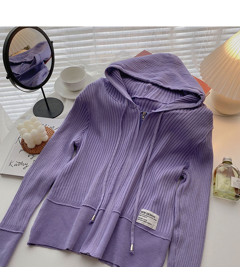 Long sleeved hooded sweater coat with design top 6531