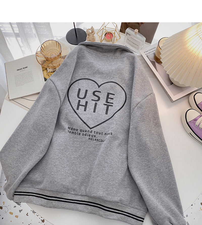 Korean languid leisure personalized contrast color long sleeved top 6227