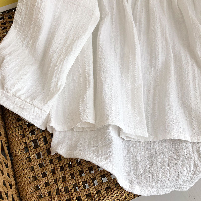 Lace stitched loose cotton linen long sleeved baby blouse 6231