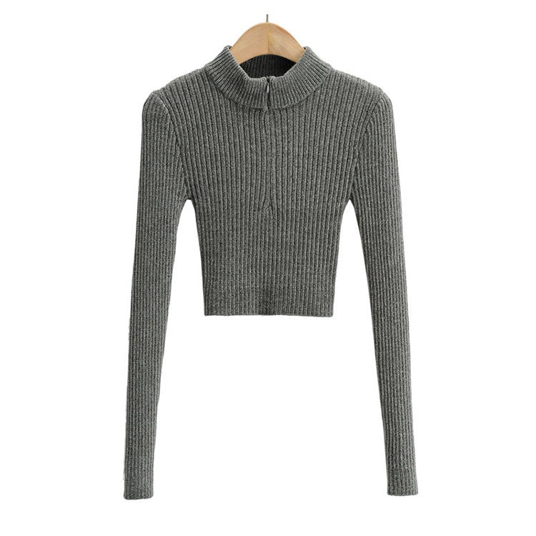 Einfarbiger Pullover mit halbhohem Kragen und Reißverschluss 7332