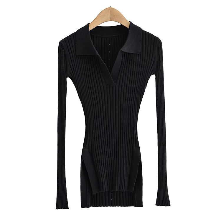 T-shirt à manches longues avec col polo slim et intérieur slim fit 7336