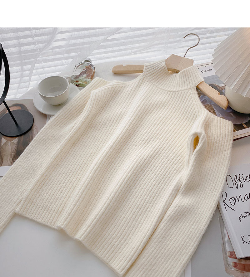 Women's slim off shoulder long sleeve sweater design 5946