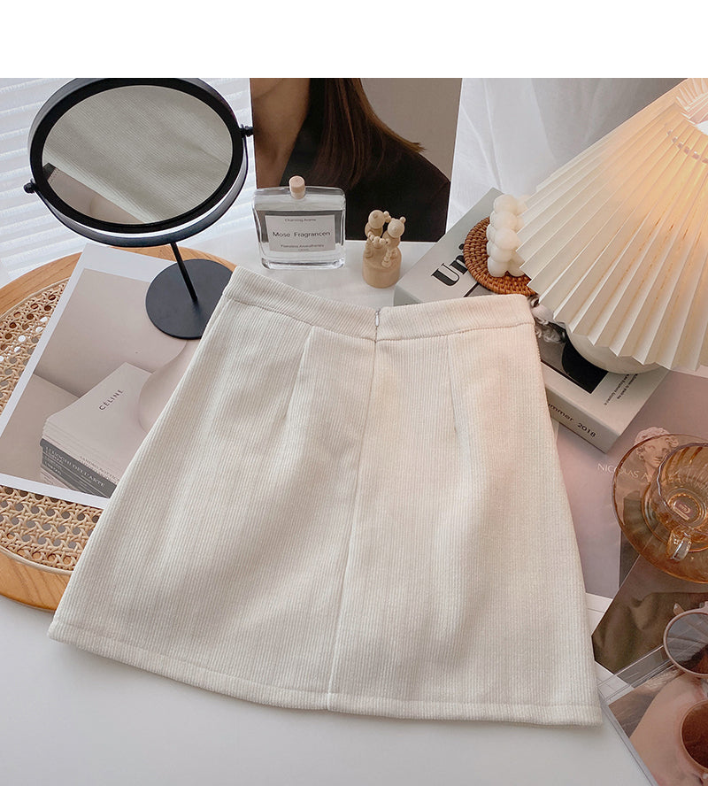 New Korean simple retro solid color pleated hip A-line skirt 5621
