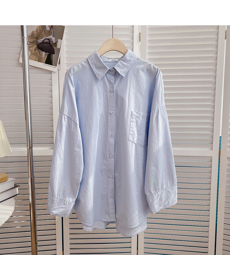 Long sleeve solid color shirt casual loose cardigan top 6426