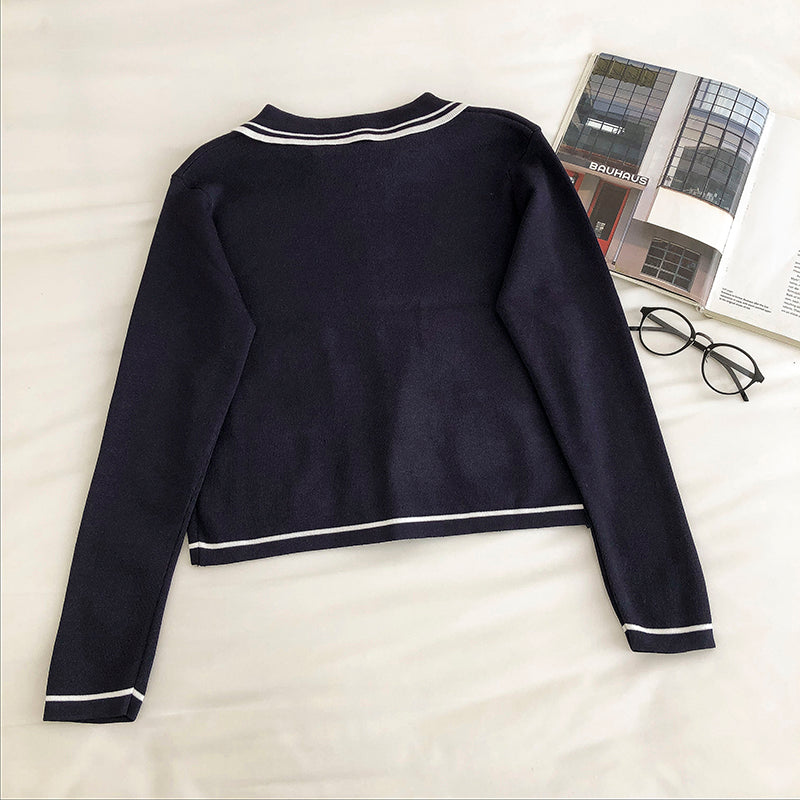 Lapel single breasted cardigan Vintage long sleeve sweater women 6549