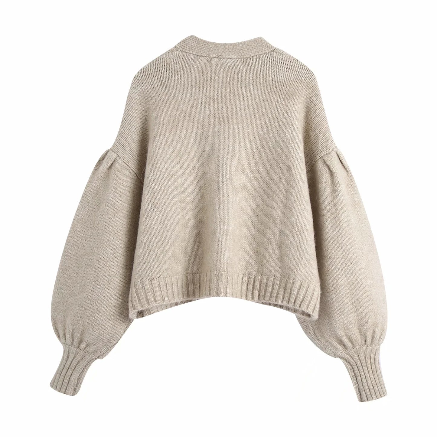 Bow diamond sweater knitted Lantern Sleeve Jacket 7225