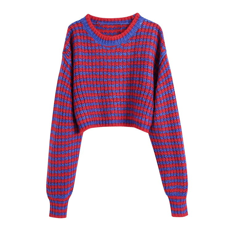 New Vintage crew neck puffy sleeve short sweater 7323