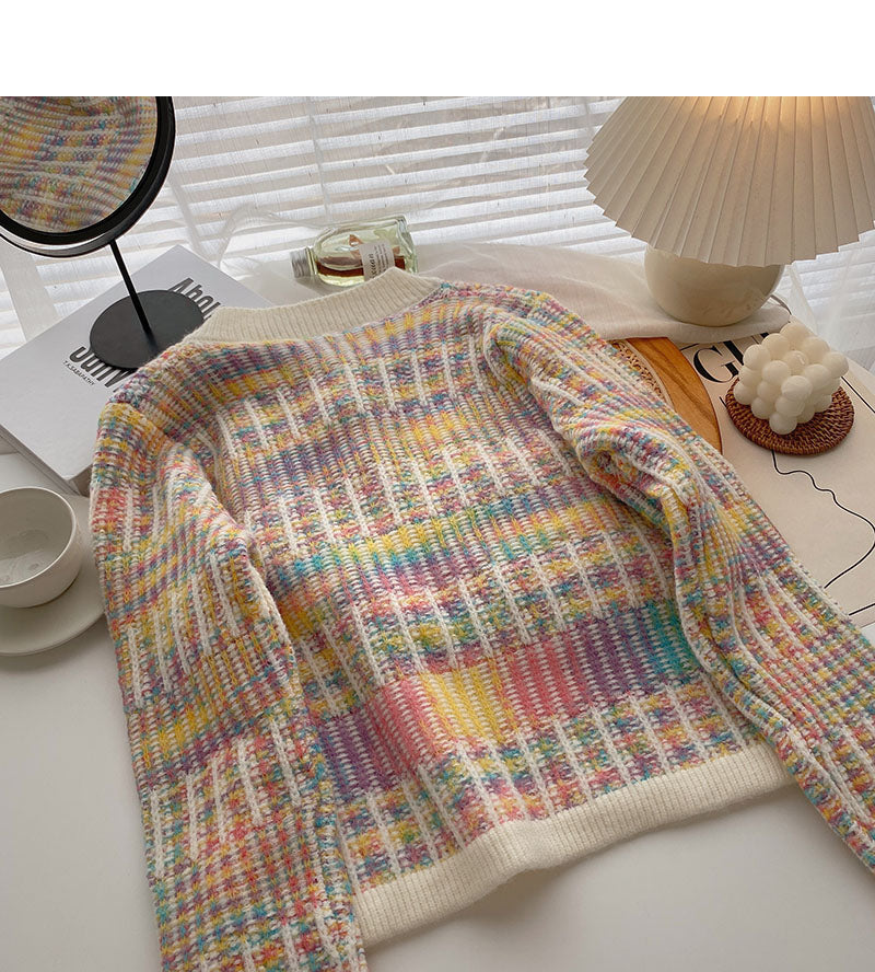 Sweet color stripe knitted long sleeve coat 5887