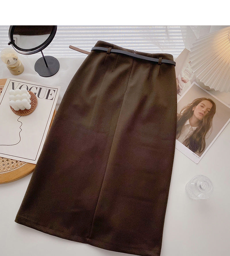 Korean fashion high waist A-shaped medium and long skirt 5764