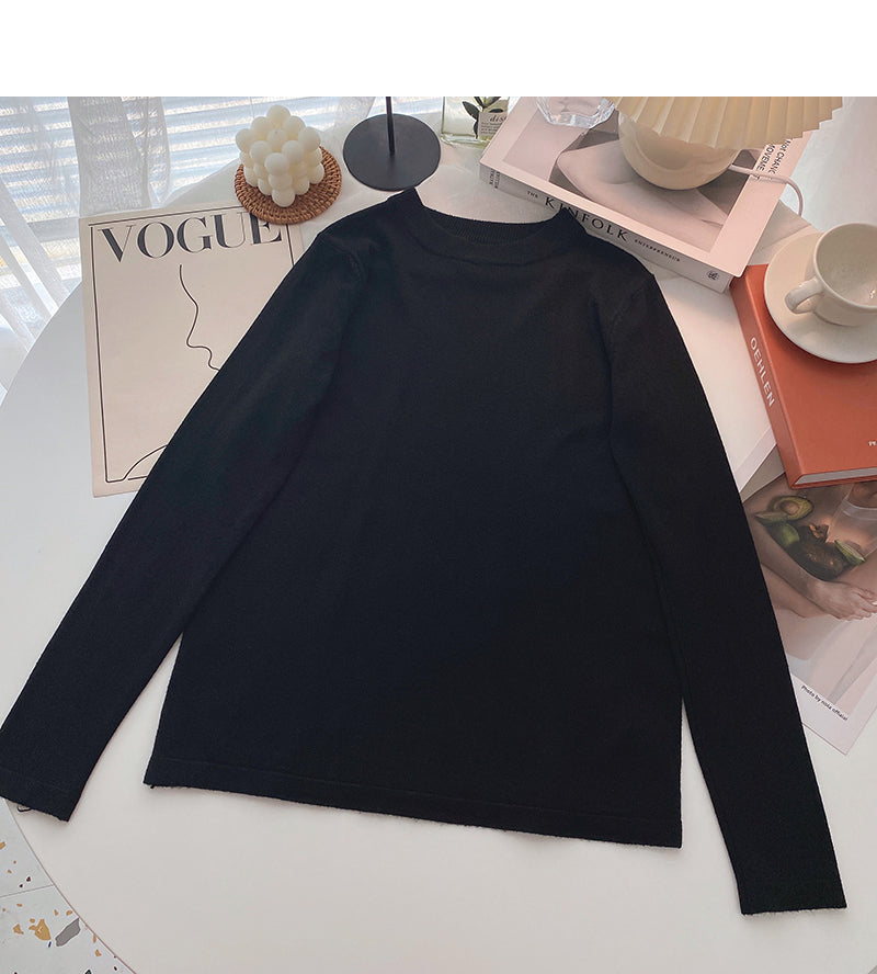 Einfacher, vielseitiger, einfarbiger Pullover mit langen Ärmeln und Boden 6519