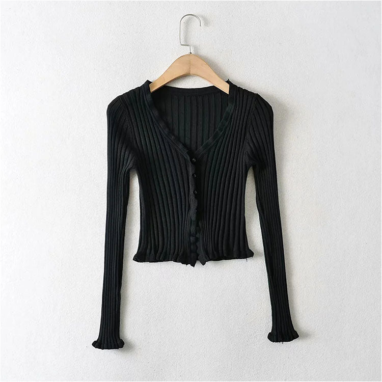 Vintage fungus edge sweater slim high waist top 7181