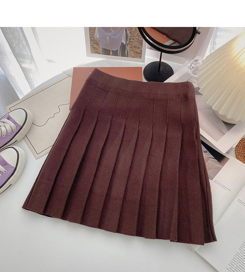 Korean version small man solid color versatile knitted A-shaped high waist skirt 5452