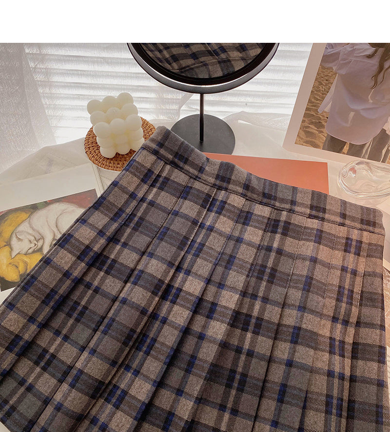 Alterungsreduzierender Retro-Studentenrock in A-Form mit hoher Taille und Karomuster 5473