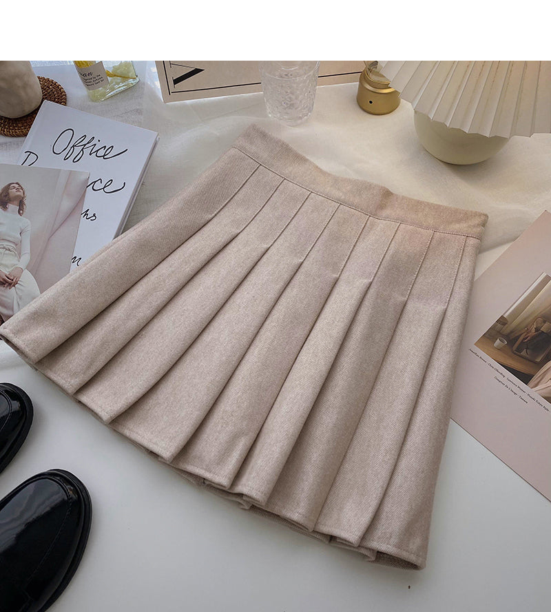 Simple solid color versatile high waist pleated skirt 5351