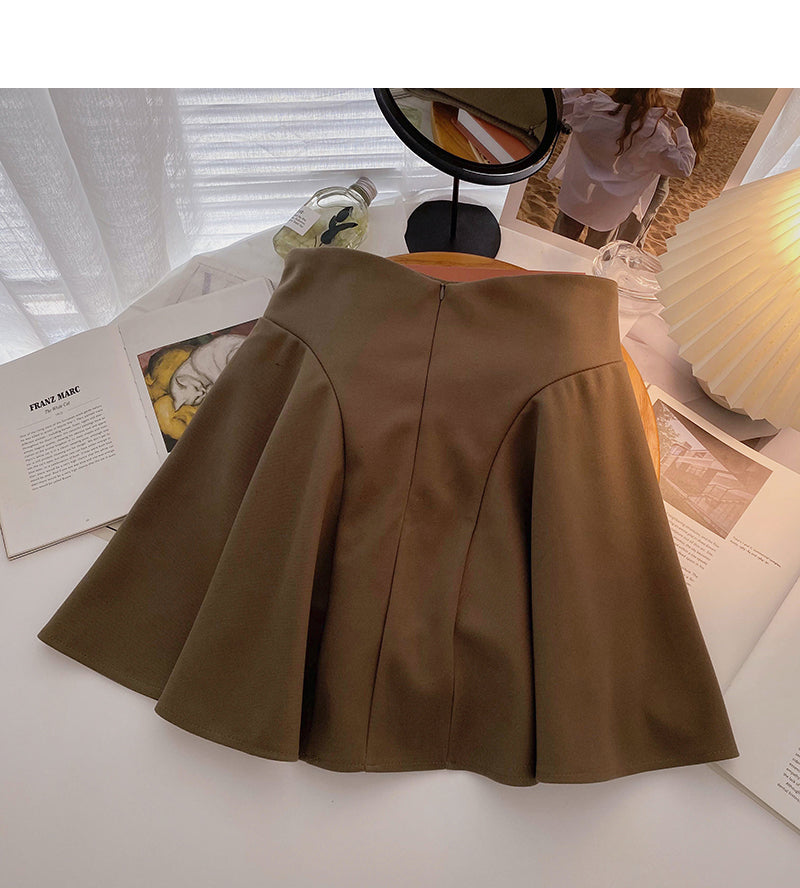 Koreanische Mode im Hongkong-Stil Freizeit einfarbiger Anti-Licht-Rock mit hoher Taille 5497