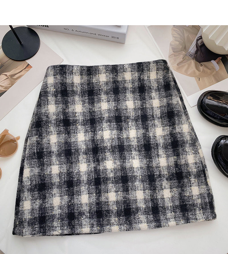 Small fresh check skirt casual high waist 5352