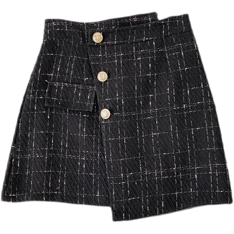 Jupe à carreaux mince en forme de A à taille irrégulière coréenne 5322