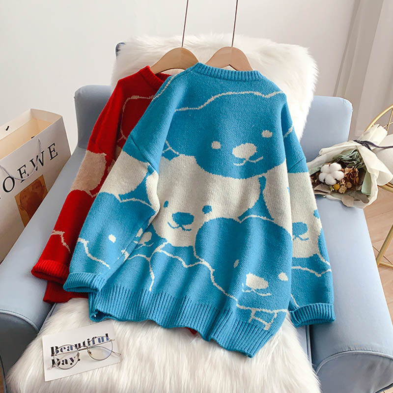 Cartoon Bear pattern loose lazy style sweater top 5133