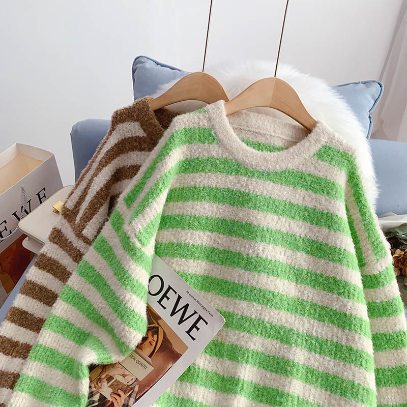 Striped Pullover Sweater coarse wool sweater top 5235