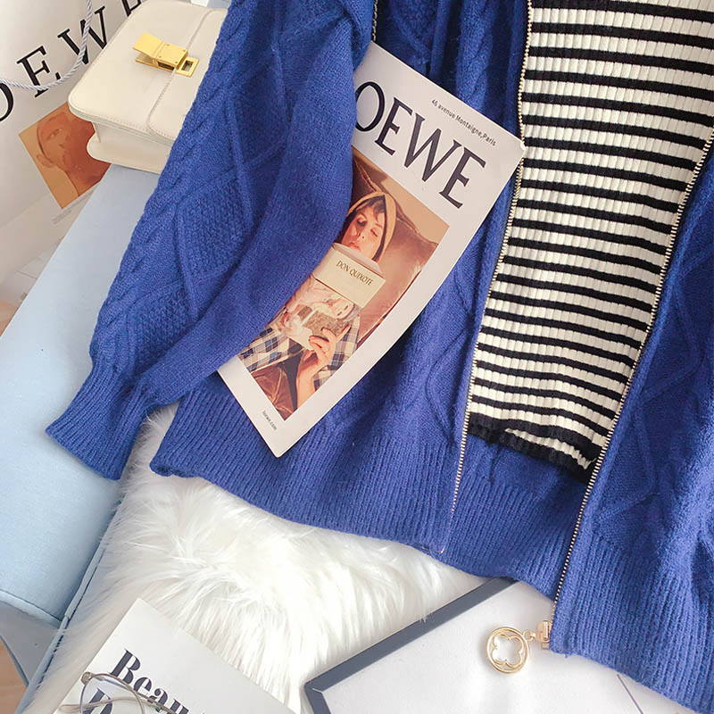 Zipper hooded sweater coat lazy sweater 5209