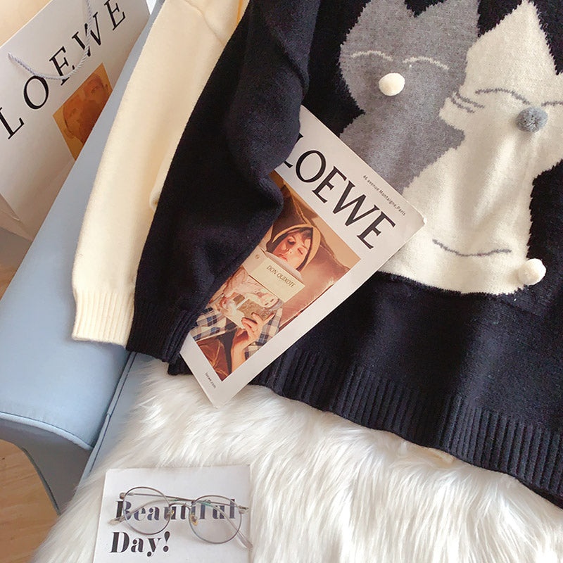 Japanese cute cartoon kitten sweater and coat 5253