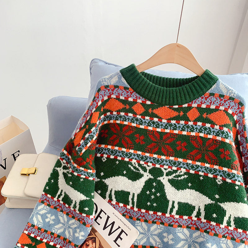 Vintage Lingge Christmas elk sweater female 4980