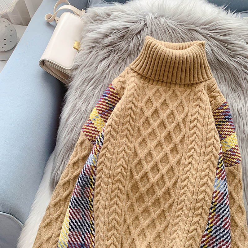 High neck sweater loose retro lazy style 5018