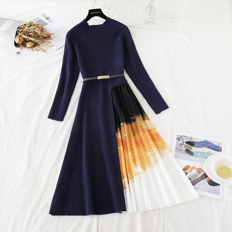 The new waist closing wool dress is over the knee 4769
