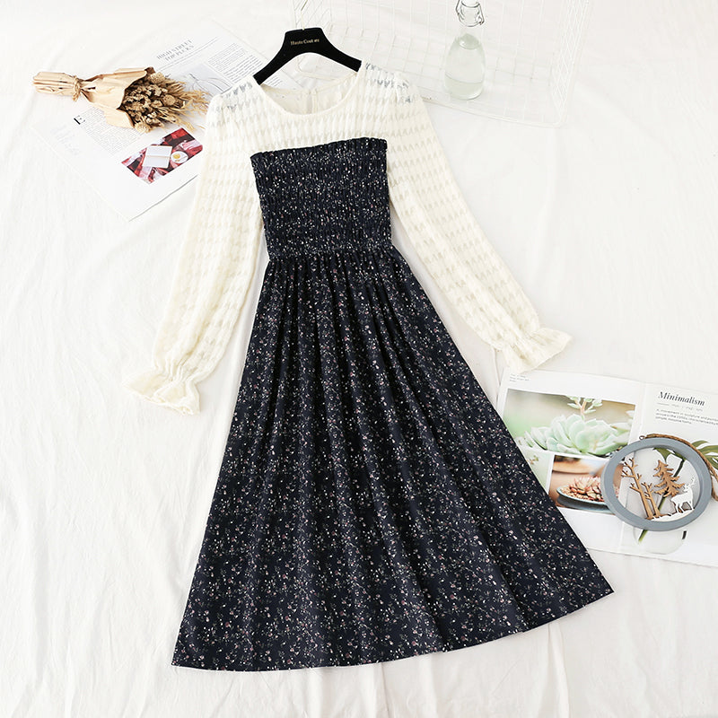 Lace stitched Chiffon Floral Dress 4756