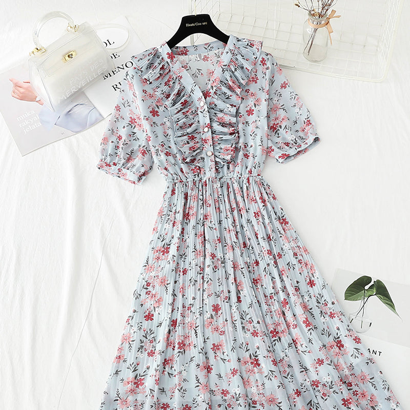 French first love sweet skirt gentle wind broken Flower Chiffon 4893