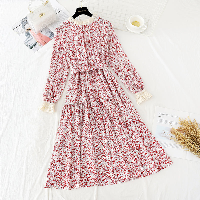 Women's French retro waist, slim and gentle, long sleeved Chiffon Skirt 4722