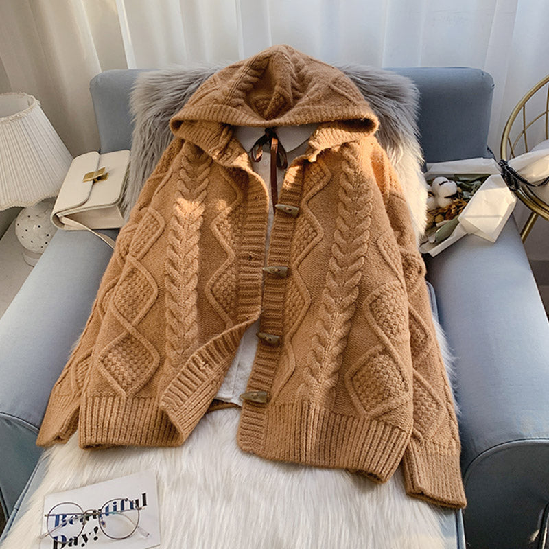 Ochsenhorn-Knopf-Kapuzen-Twist-Pullover-Mantel 4990