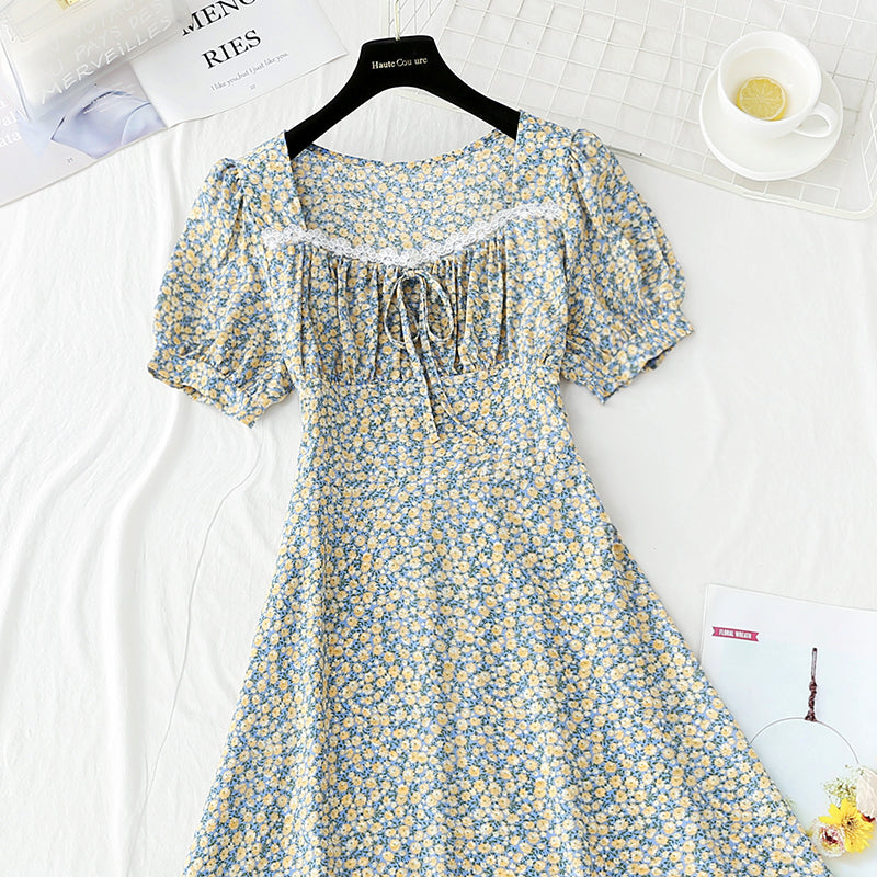 New style gentle wind sweet square collar lace temperament small skirt 4860