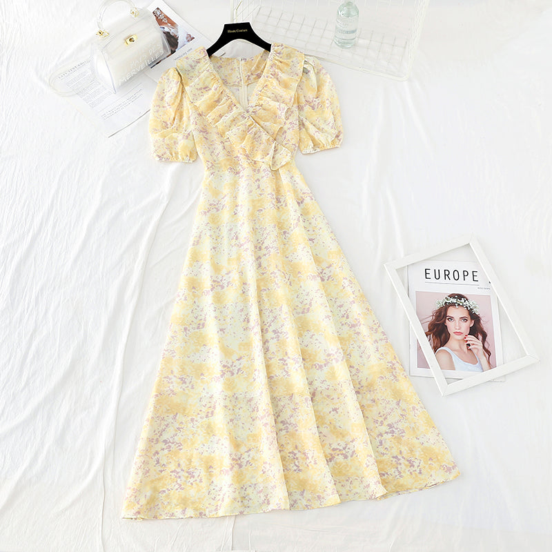 Robe française en mousseline de soie à taille fine, coupe vent douce, nouvelle collection 4648