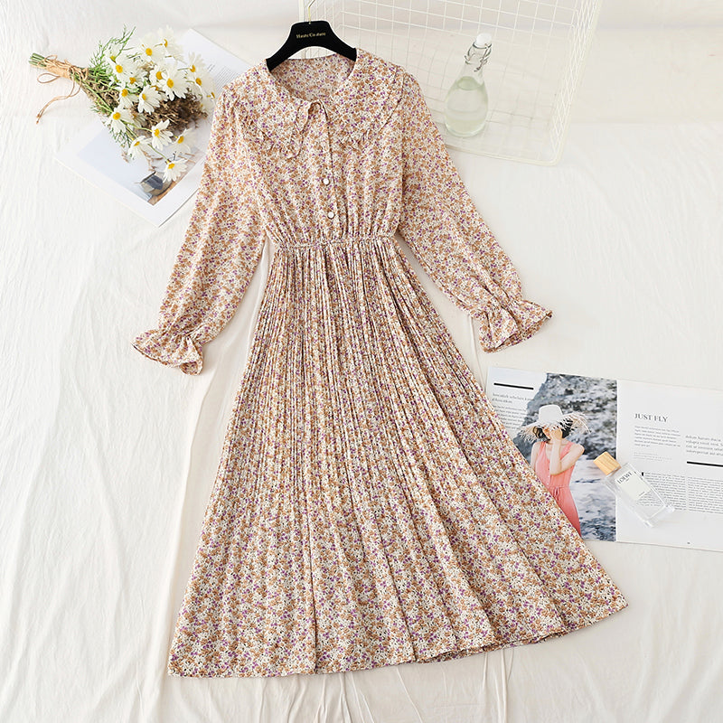New French age reducing pleated skirt large swing skirt chiffon long skirt 4574