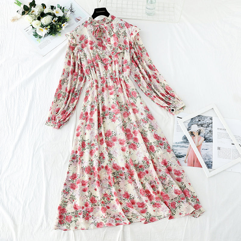 The new female Floral Chiffon dress is slim at the waist 4545