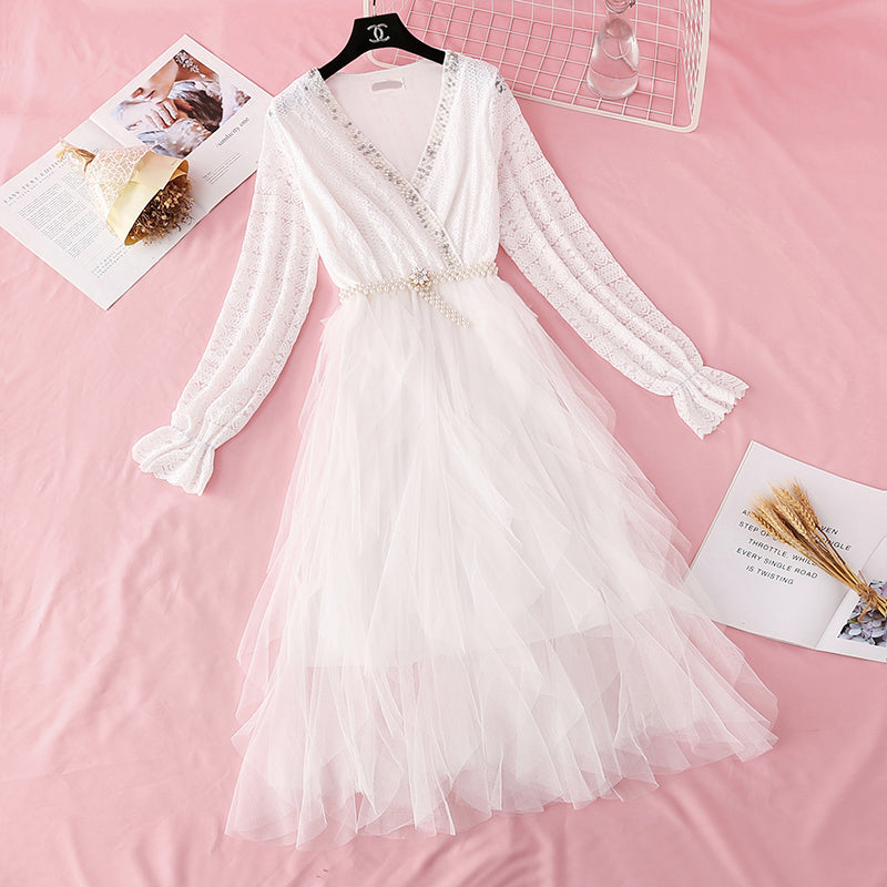Lace dress mesh stitched cake skirt 4381